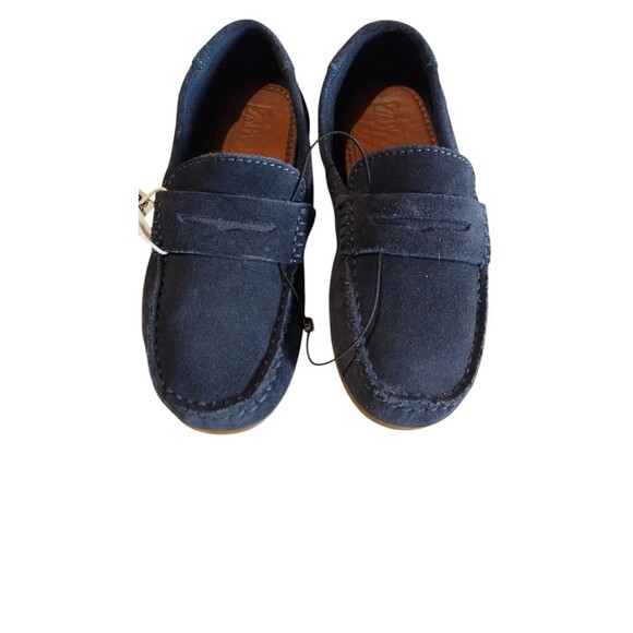 Zara Kids Boys Loafers Navy Blue Leather Round Toe Slip On Shoes Sz EU33/US 2 - Picture 1 of 10